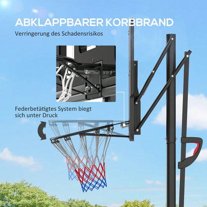 SPORTNOW Basketballkorb Outdoor, Verstellbare Korbhöhe 230-305 cm, Basketballständer mit 110 x 75 cm bruchsichere Rückwand mit Rädern, gefederter Korb, Gewicht für Erwachsene