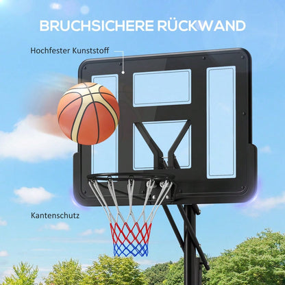 SPORTNOW Basketballkorb Outdoor, Verstellbare Korbhöhe 230-305 cm, Basketballständer mit 110 x 75 cm bruchsichere Rückwand mit Rädern, gefederter Korb, Gewicht für Erwachsene