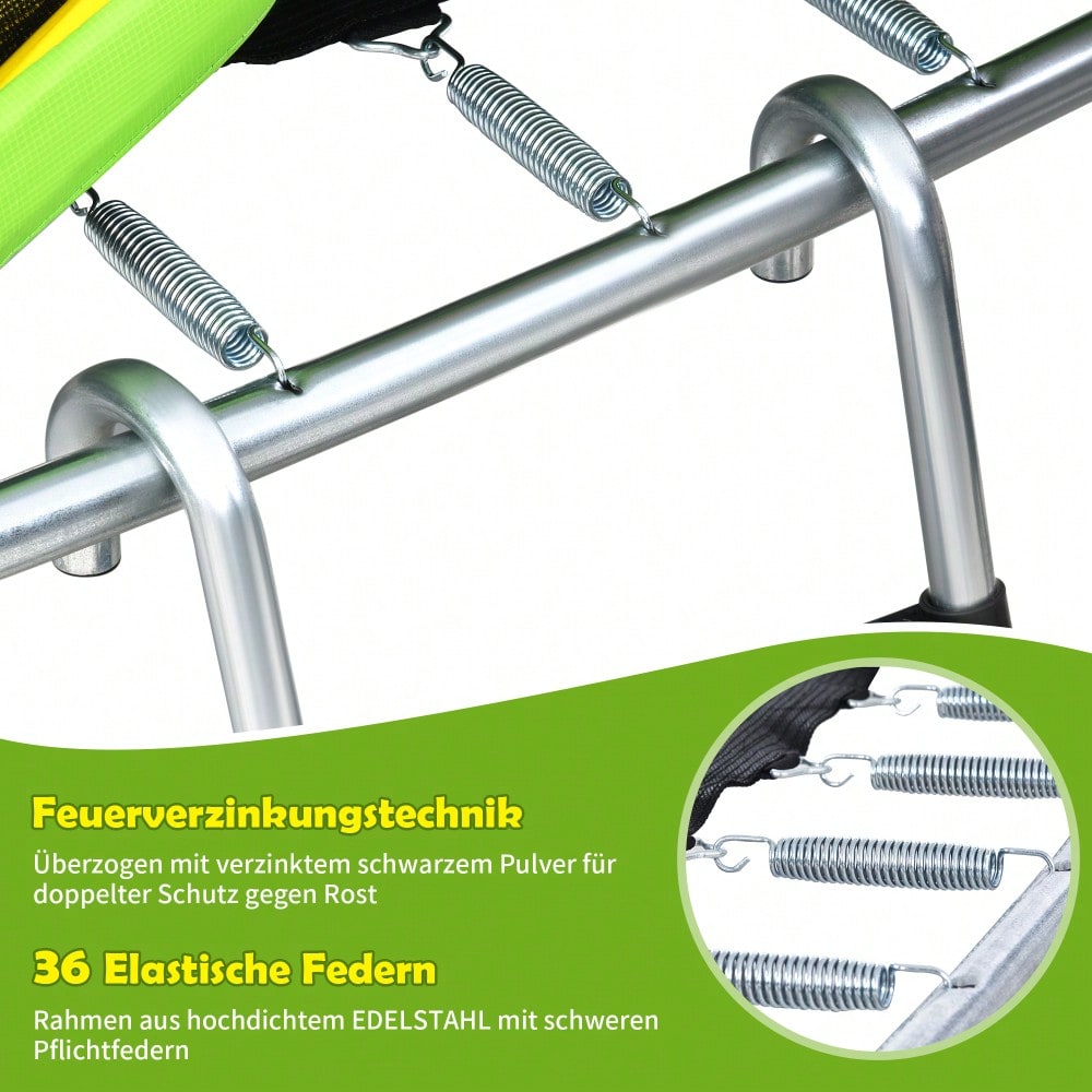 Kinder Trampolin Outdoor Ø 213 cm Gartentrampolin mit Rutsche, Leiter, Netz, Doppeltür und Gepolsterten Stangen,TÜV Zertifiziert,bis 100 kg