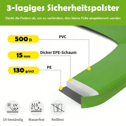 Kinder Trampolin Outdoor Ø 213 cm Gartentrampolin mit Rutsche, Leiter, Netz, Doppeltür und Gepolsterten Stangen,TÜV Zertifiziert,bis 100 kg
