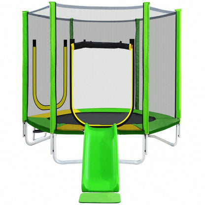 Kinder Trampolin Outdoor Ø 213 cm Gartentrampolin mit Rutsche, Leiter, Netz, Doppeltür und Gepolsterten Stangen,TÜV Zertifiziert,bis 100 kg