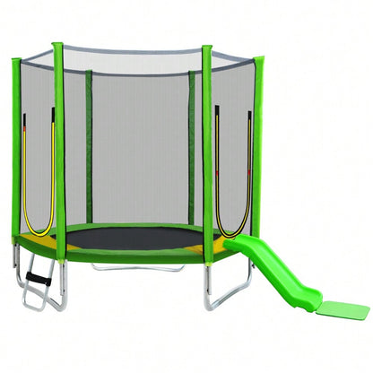 Kinder Trampolin Outdoor Ø 213 cm Gartentrampolin mit Rutsche, Leiter, Netz, Doppeltür und Gepolsterten Stangen,TÜV Zertifiziert,bis 100 kg