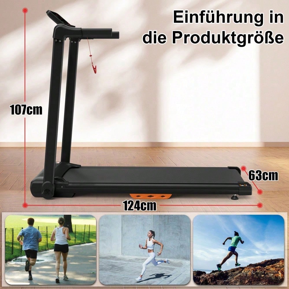 Laufband für Zuhause, Laufband klappbar, Treadmill bis 12 km/h, max. 120kg, Tablethalterung,    App kompatibel, LED