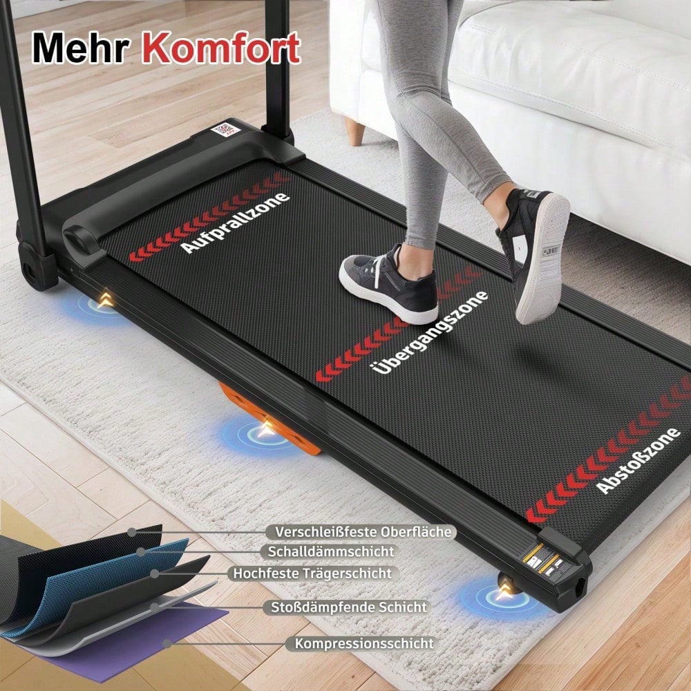 Laufband für Zuhause, Laufband klappbar, Treadmill bis 12 km/h, max. 120kg, Tablethalterung,    App kompatibel, LED