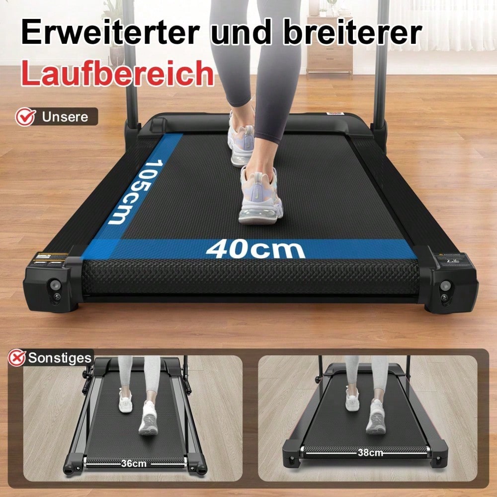 Laufband für Zuhause, Laufband klappbar, Treadmill bis 12 km/h, max. 120kg, Tablethalterung,    App kompatibel, LED