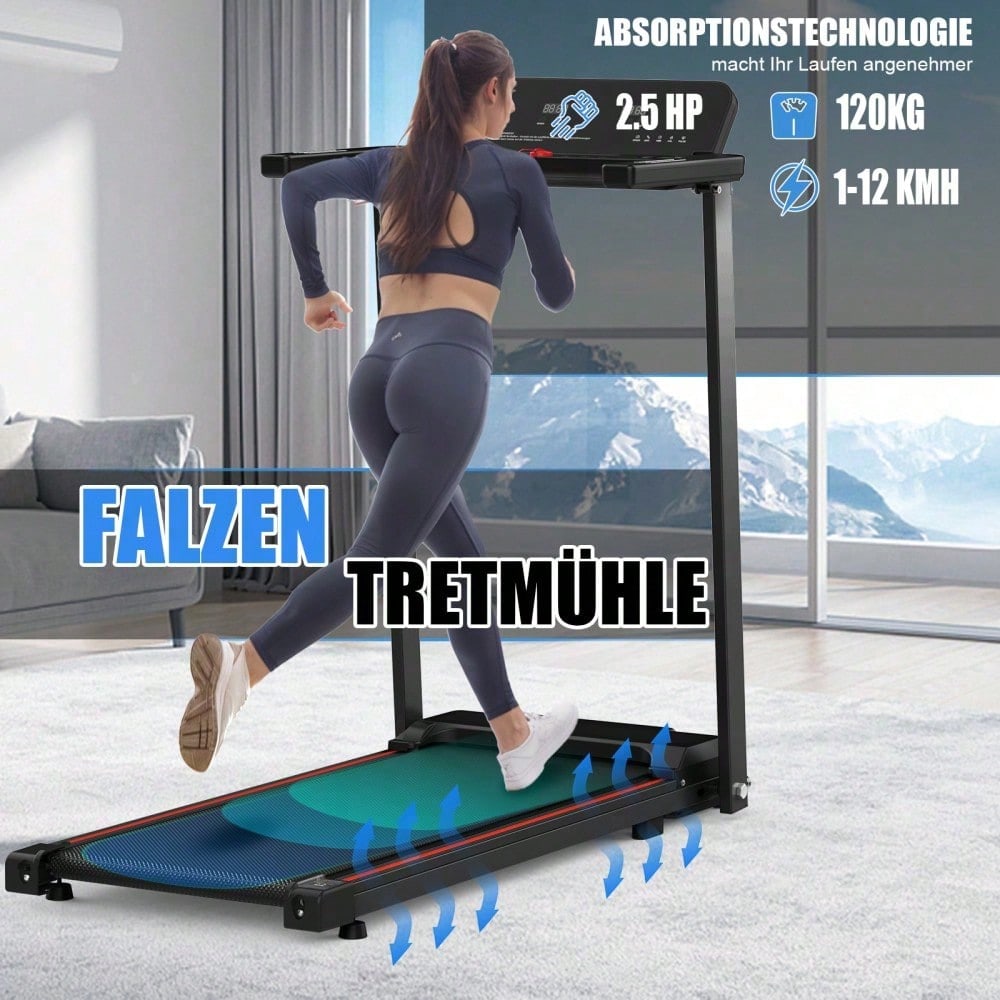 Elektrisches Laufband, Klapplaufband für Zuhause bis zu 12 km/h, mit LED-Display, App, kompaktes Gehpadd für Zuhause und Büro, mit einem Gewicht von 120KG