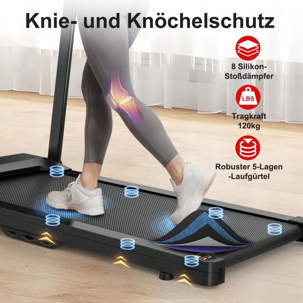 Elektrisches Laufband, Klapplaufband für Zuhause bis 12 km/h, mit LED-Display, App- und Tablet-Halter, Kompaktes Laufpad für Zuhause und Büro