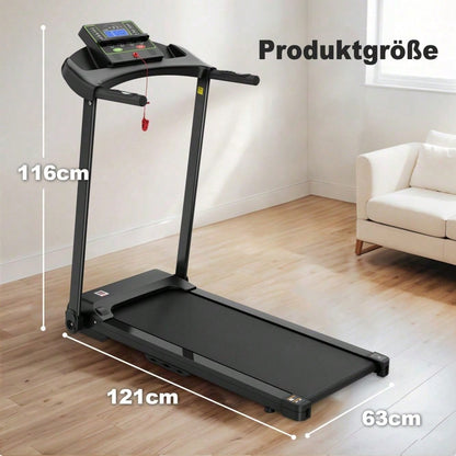 Elektrisches Laufband, Klapplaufband für Zuhause bis 12 km/h, mit LED-Display, App- und Tablet-Halter, Kompaktes Laufpad für Zuhause und Büro