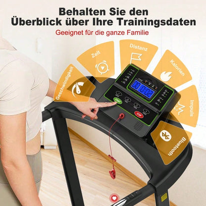 Elektrisches Laufband, Klapplaufband für Zuhause bis 12 km/h, mit LED-Display, App- und Tablet-Halter, Kompaktes Laufpad für Zuhause und Büro