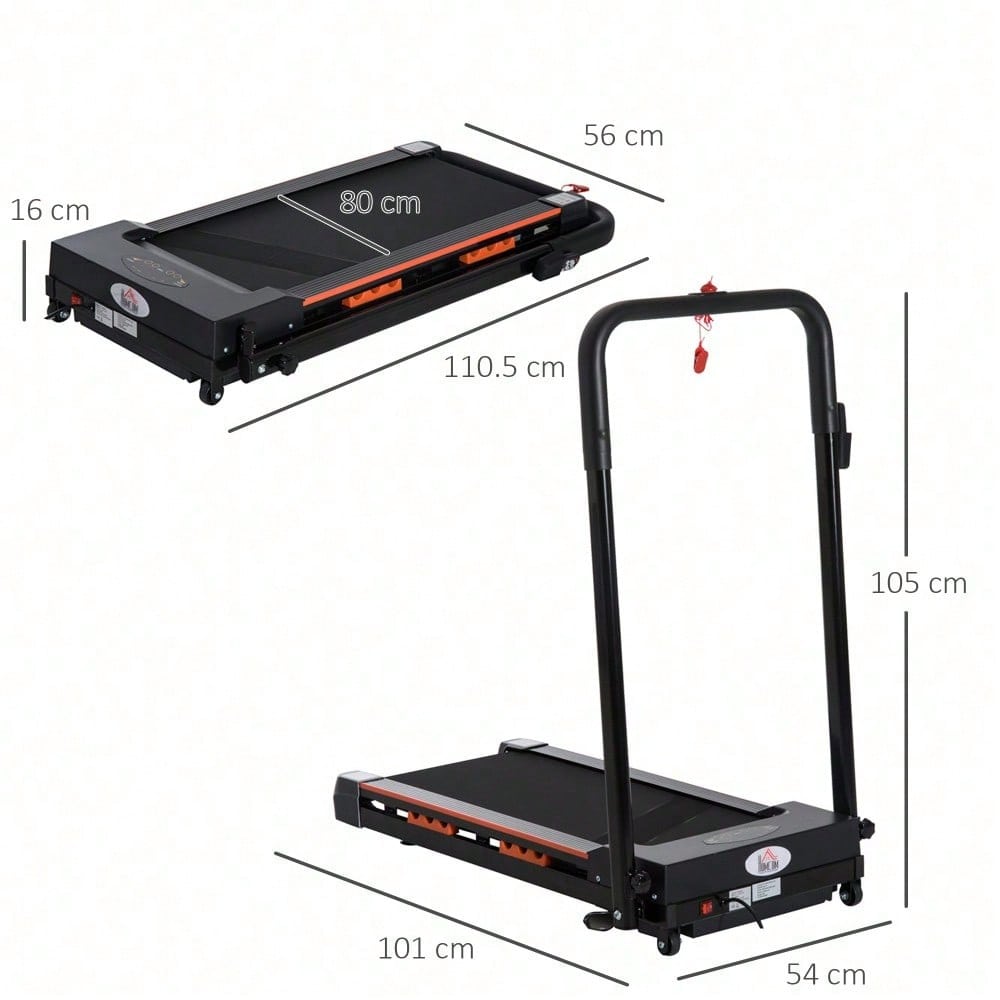 HOMCOM Elektrisches Laufband mit LCD Display, faltbares Fitnessgerät 1-6 km/h, stabiler Stahlrahmen, schwarz, kompakte Maße 105 x 56 x 108,5 cm