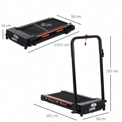 HOMCOM Elektrisches Laufband mit LCD Display, faltbares Fitnessgerät 1-6 km/h, stabiler Stahlrahmen, schwarz, kompakte Maße 105 x 56 x 108,5 cm