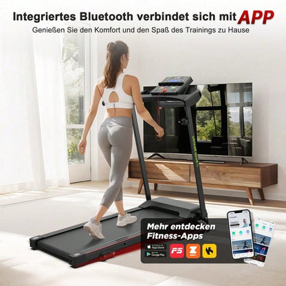 Elektrisches Laufband, Klapplaufband für Zuhause bis 12 km/h, mit LED-Display, App- und Tablet-Halter, Kompaktes Laufpad für Zuhause und Büro