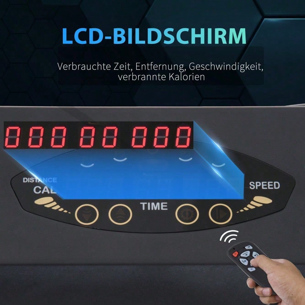 HOMCOM Elektrisches Laufband mit LCD Display, faltbares Fitnessgerät 1-6 km/h, stabiler Stahlrahmen, schwarz, kompakte Maße 105 x 56 x 108,5 cm