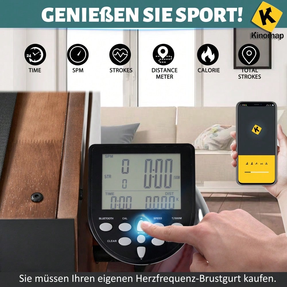 Faltbare Wasserwiderstands-Rudergerät mit Kinomap APP,Innenraum Heim-Fitness-Rudergerät