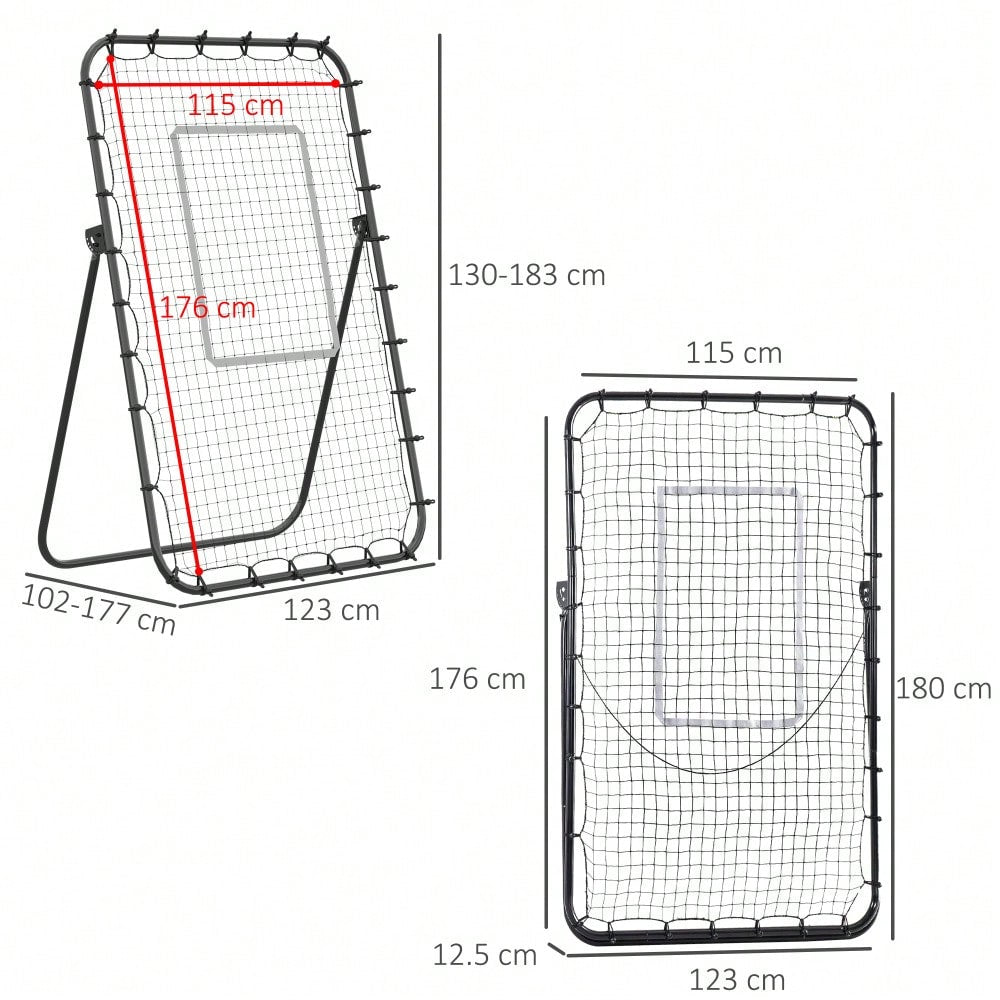 HOMCOM Fußball Rebounder Klappbares Fußballtor Kickback Rückprallwand 123x73x1785 cm 4 Verstellbare Stufen Schwarz für Training & Spaß