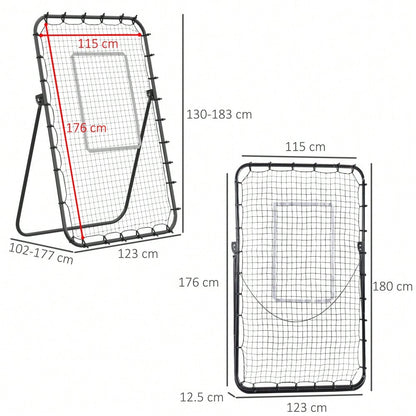 HOMCOM Fußball Rebounder Klappbares Fußballtor Kickback Rückprallwand 123x73x1785 cm 4 Verstellbare Stufen Schwarz für Training & Spaß