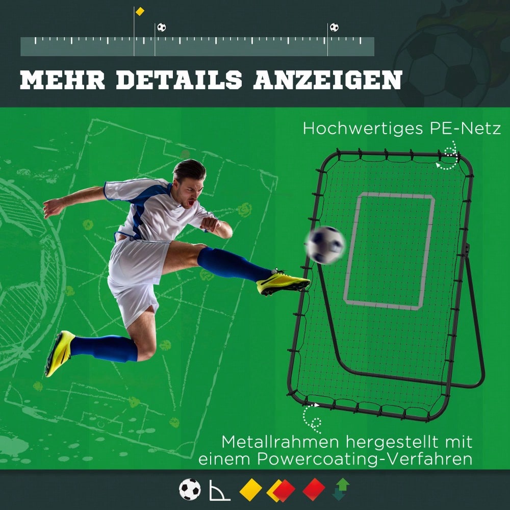 HOMCOM Fußball Rebounder Klappbares Fußballtor Kickback Rückprallwand 123x73x1785 cm 4 Verstellbare Stufen Schwarz für Training & Spaß