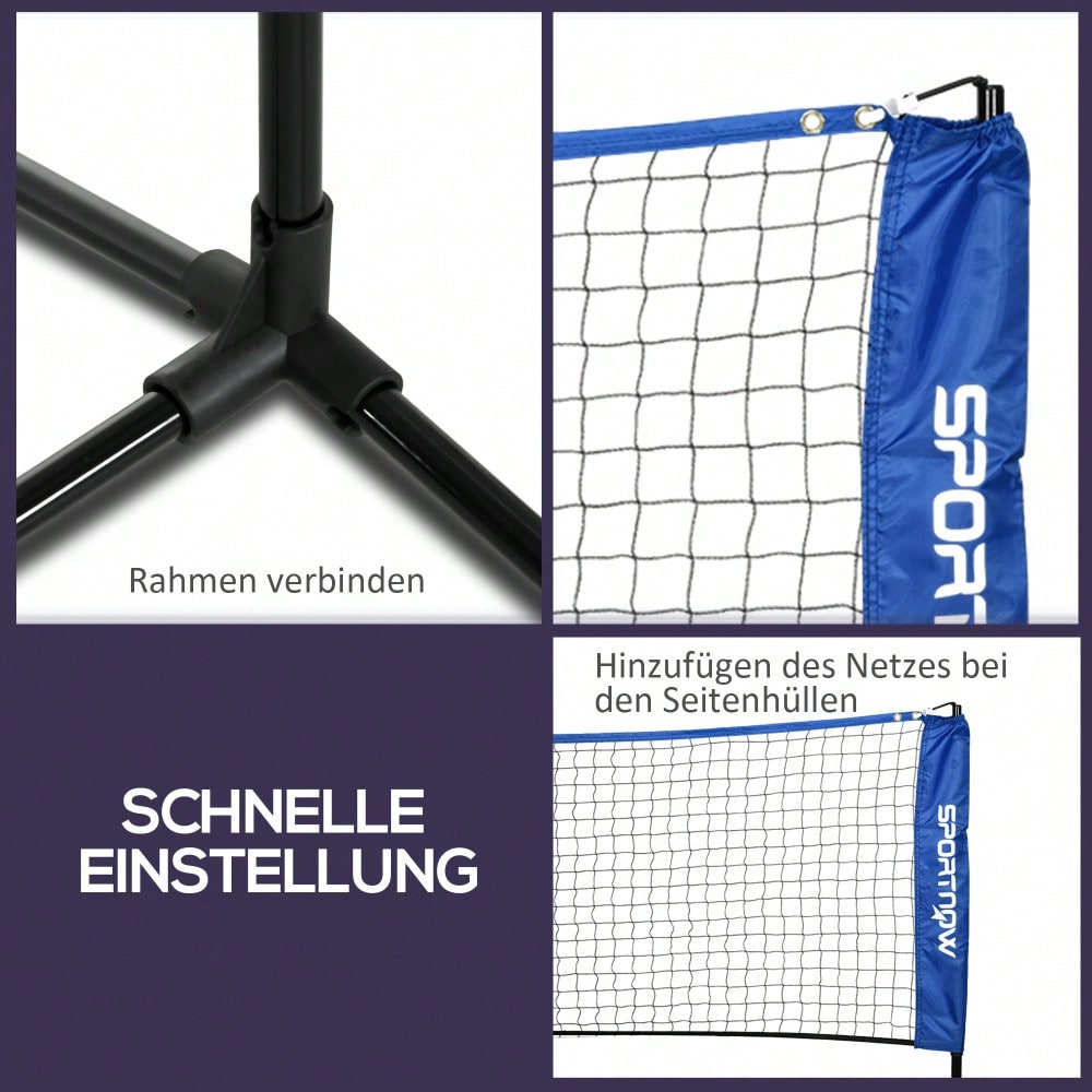 SPORTNOW Badmintonnetz Set 103/120/155H cm, faltbares & höhenverstellbares Tennisnetz für Indoor und Outdoor, Polyester, ideal für Volleyball und Federball