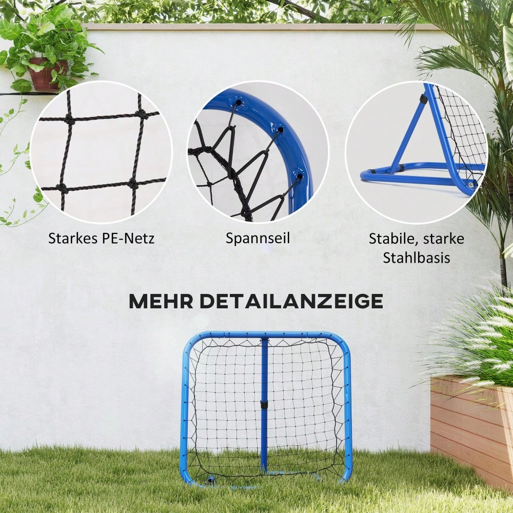 HOMCOM Rebounder für Fußball, klappbar Fußball Rebounder 63 x 63 cm Verstellbar Fußballtor Kicker für Baseball Basketball, Metall, Blau