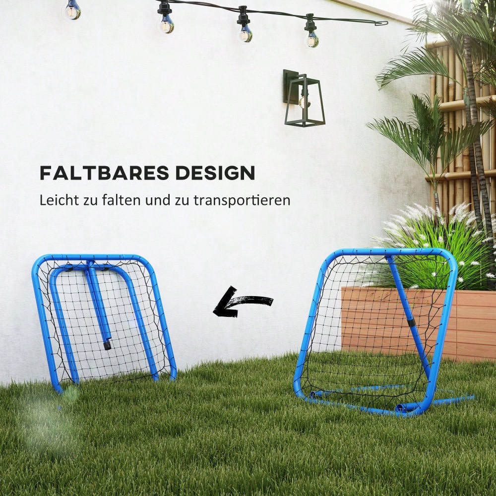 HOMCOM Rebounder für Fußball, klappbar Fußball Rebounder 63 x 63 cm Verstellbar Fußballtor Kicker für Baseball Basketball, Metall, Blau
