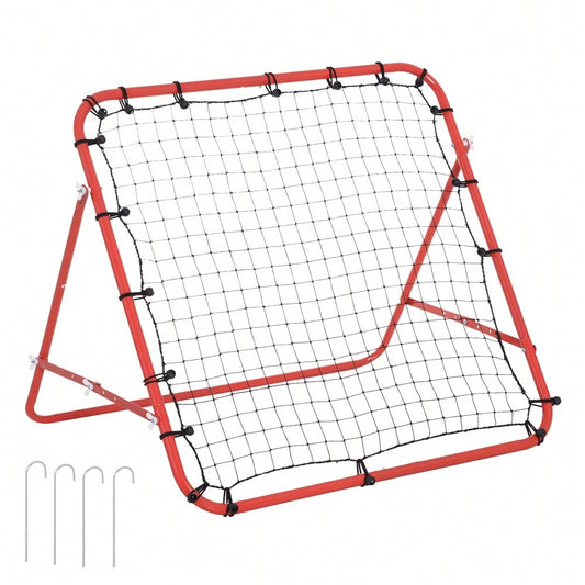 HOMCOM Fußball Rückprallwand Rebounder Tor Netz 96 x 80 x 96 cm, verstellbarer Winkel, rot-schwarz, ideal für Training & Spiel