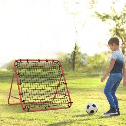 HOMCOM Fußball Rückprallwand Rebounder Tor Netz 96 x 80 x 96 cm, verstellbarer Winkel, rot-schwarz, ideal für Training & Spiel