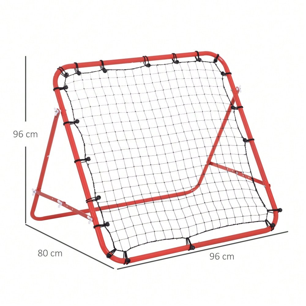 HOMCOM Fußball Rückprallwand Rebounder Tor Netz 96 x 80 x 96 cm, verstellbarer Winkel, rot-schwarz, ideal für Training & Spiel
