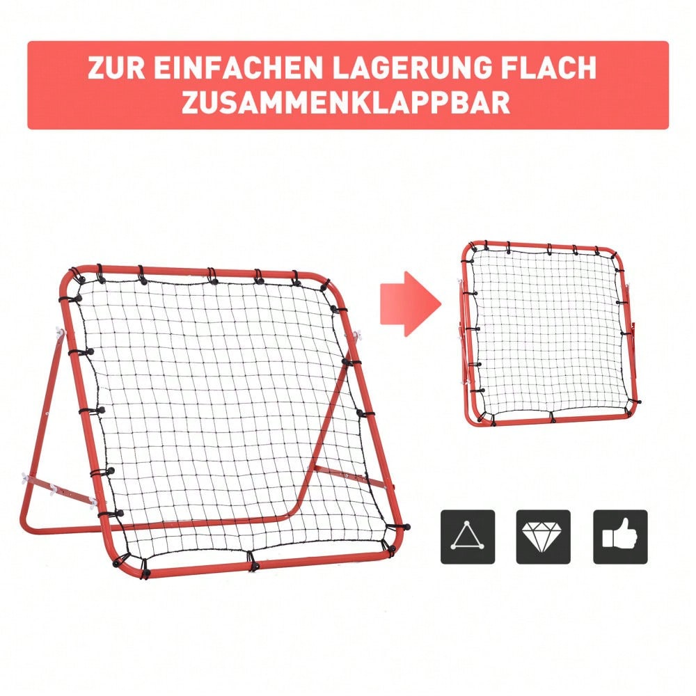 HOMCOM Fußball Rückprallwand Rebounder Tor Netz 96 x 80 x 96 cm, verstellbarer Winkel, rot-schwarz, ideal für Training & Spiel