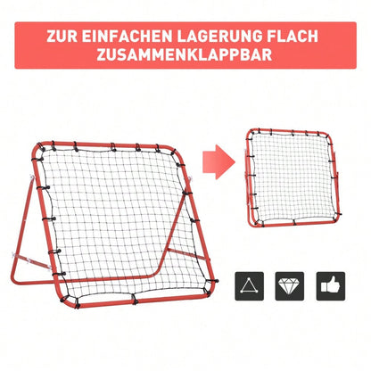 HOMCOM Fußball Rückprallwand Rebounder Tor Netz 96 x 80 x 96 cm, verstellbarer Winkel, rot-schwarz, ideal für Training & Spiel