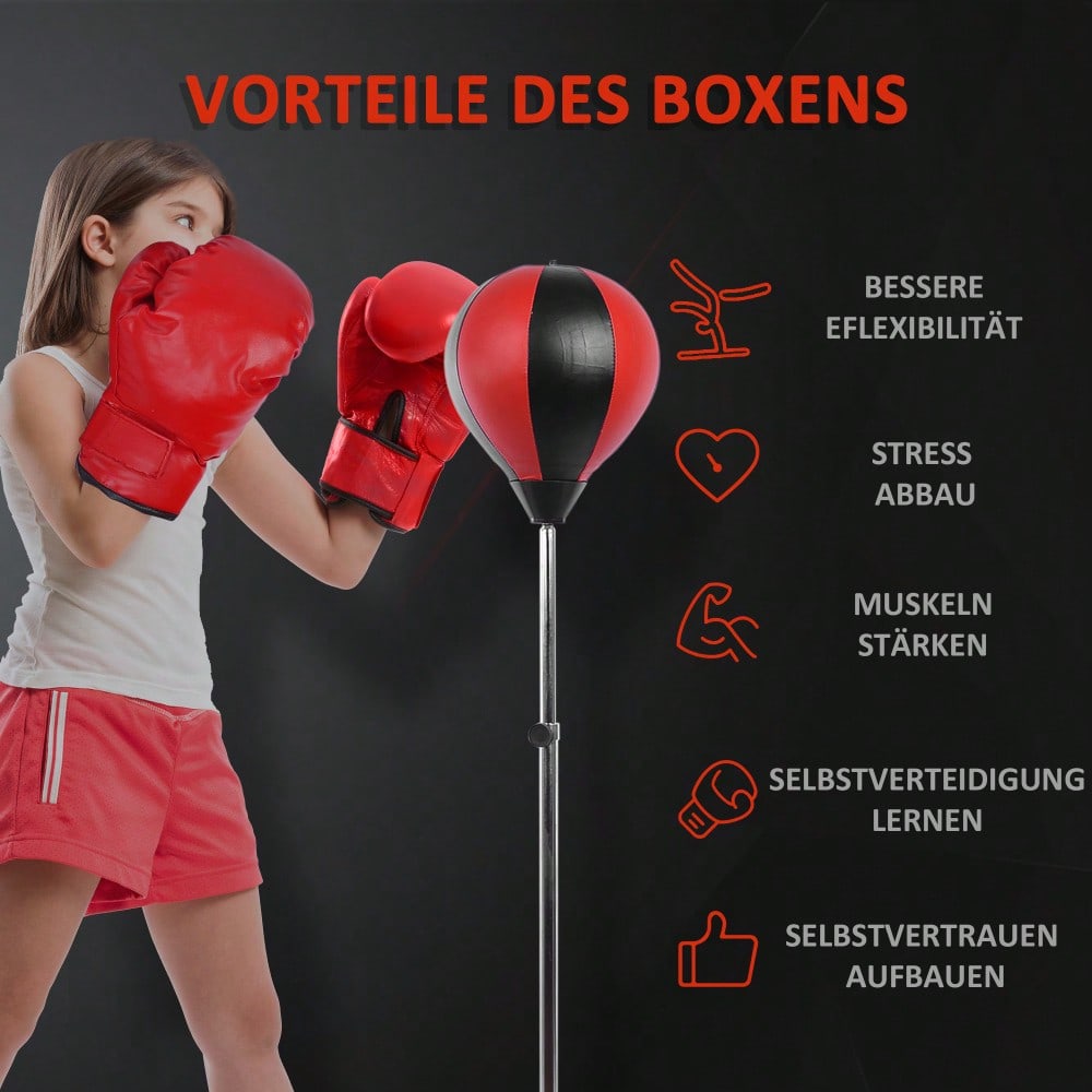 HOMCOM Punchingball Set Standbox höhenverstellbar 125-145cm Handschuhe Pumpe Profi & Anfänger