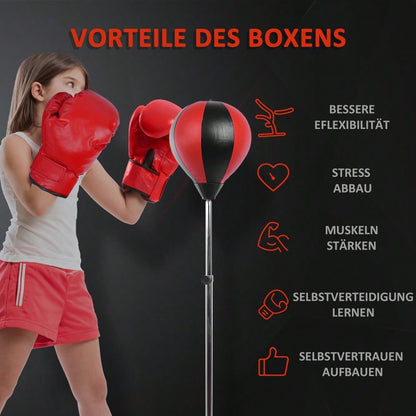 HOMCOM Punchingball Set Standbox höhenverstellbar 125-145cm Handschuhe Pumpe Profi & Anfänger