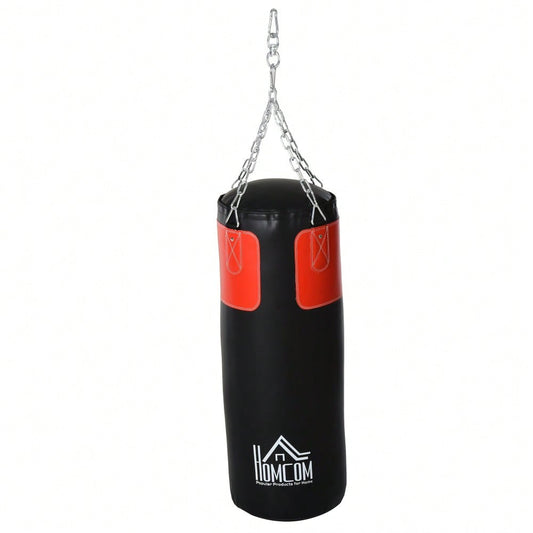 HOMCOM Boxsack-Set mit Handschuhen, gefüllt, für Erwachsene & Jugendliche, schwarz-rot, Ø30x120cm, 16kg, ideal für Training & Fitness