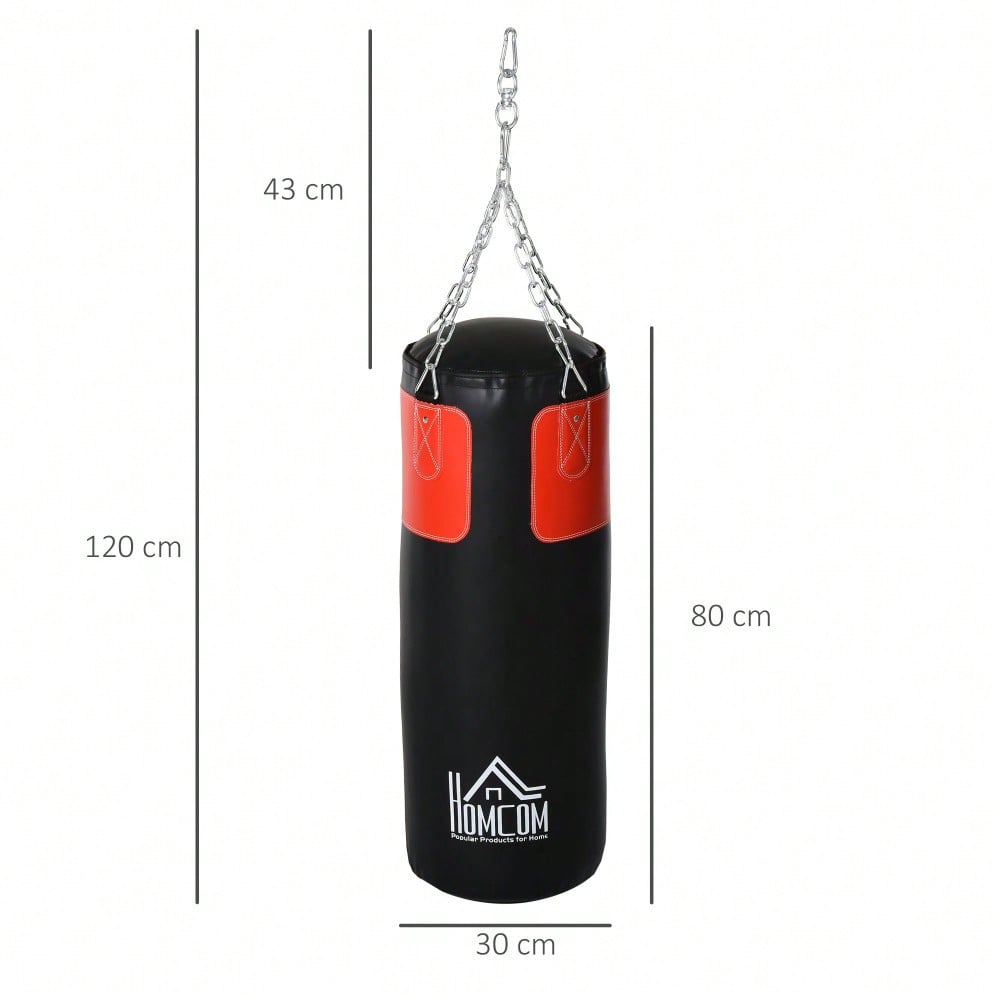 HOMCOM Boxsack-Set mit Handschuhen, gefüllt, für Erwachsene & Jugendliche, schwarz-rot, Ø30x120cm, 16kg, ideal für Training & Fitness