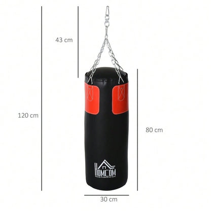 HOMCOM Boxsack-Set mit Handschuhen, gefüllt, für Erwachsene & Jugendliche, schwarz-rot, Ø30x120cm, 16kg, ideal für Training & Fitness