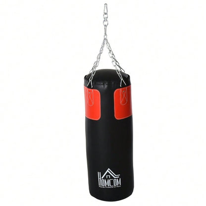 HOMCOM Boxsack-Set mit Handschuhen, gefüllt, für Erwachsene & Jugendliche, schwarz-rot, Ø30x120cm, 16kg, ideal für Training & Fitness