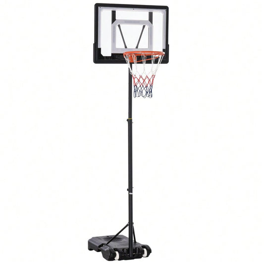 HOMCOM Basketballkorb für draußen  Höhenverstellbarer Basketballständer für Kinder mit Rädern, Schwarz, 83 x 75 x 206-260 cm