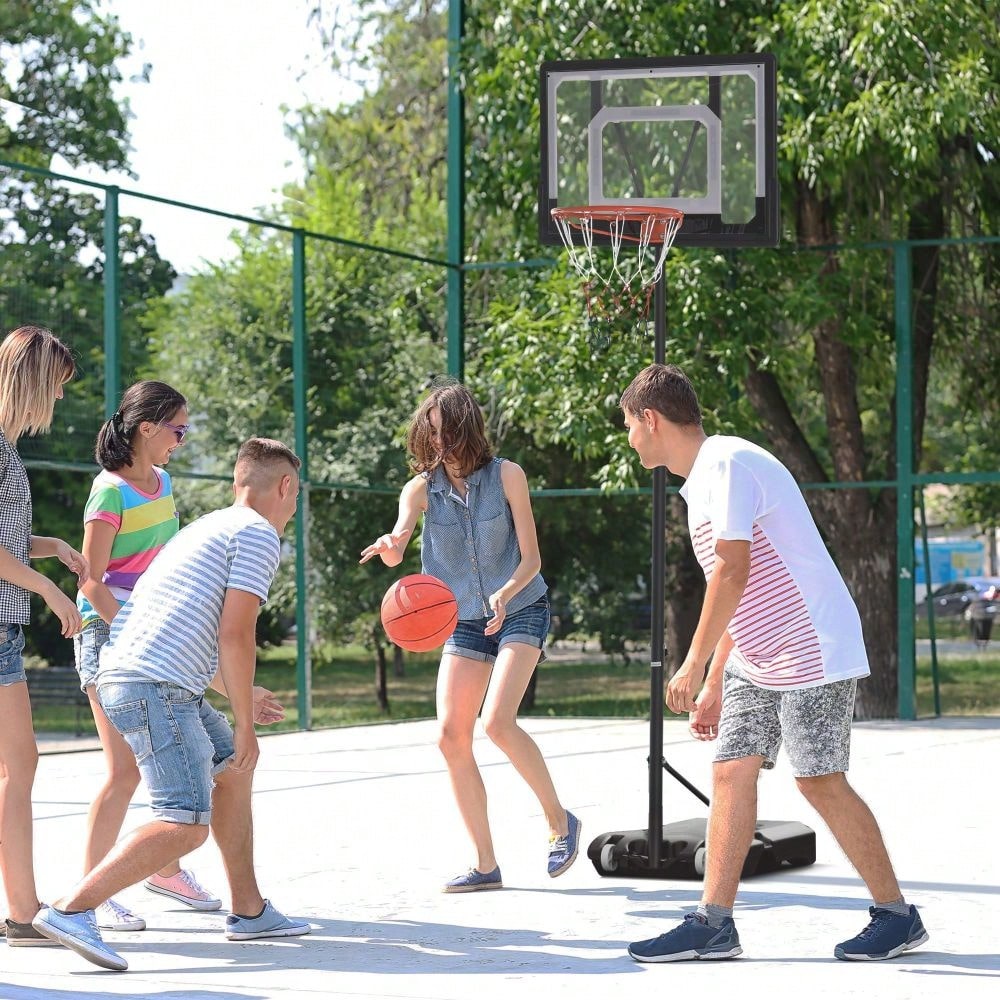 HOMCOM Basketballkorb für draußen  Höhenverstellbarer Basketballständer für Kinder mit Rädern, Schwarz, 83 x 75 x 206-260 cm