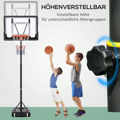 HOMCOM Basketballkorb für draußen  Höhenverstellbarer Basketballständer für Kinder mit Rädern, Schwarz, 83 x 75 x 206-260 cm