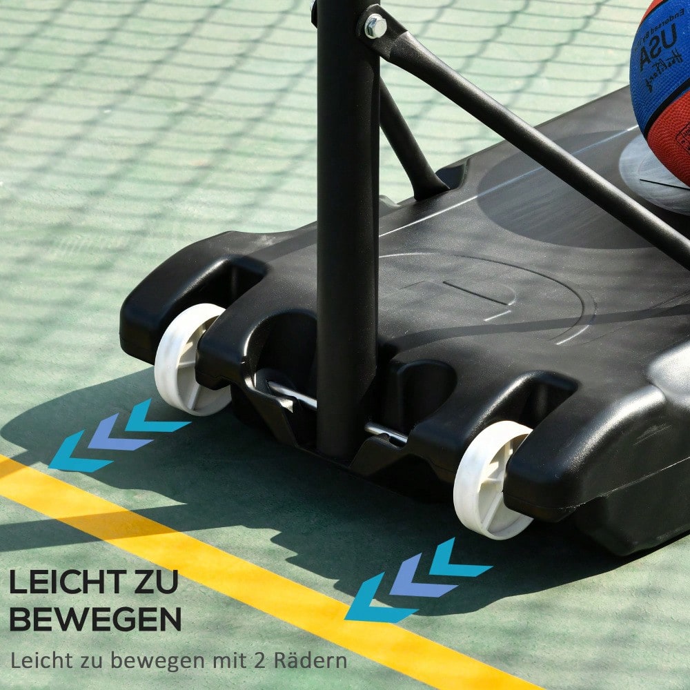 HOMCOM Basketballkorb für draußen  Höhenverstellbarer Basketballständer für Kinder mit Rädern, Schwarz, 83 x 75 x 206-260 cm