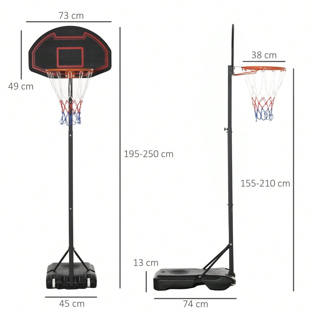 HOMCOM Basketballkorb mit Ständer Outdoor höhenverstellbar 195-250 cm für Kinder 8-14 Jahre mit Rädern