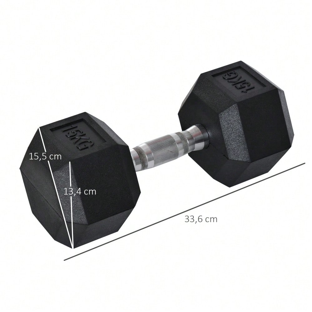 HOMCOM Hexagon Kurzhantel Gusseisen Hantel Gummi-Hantel Griff gerändelt Gewichte Metall Gummi schwarz 1 x 15 KG