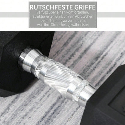HOMCOM Hexagon Kurzhantel Gusseisen Hantel Gummi-Hantel Griff gerändelt Gewichte Metall Gummi schwarz 1 x 15 KG