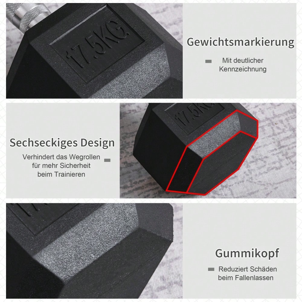 HOMCOM Hexagon Gummihanteln 17,5kg Gusseisen Krafttraining Schwarz