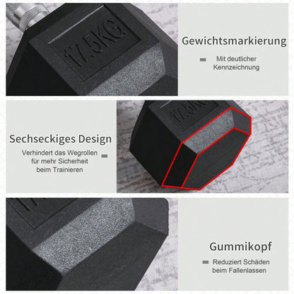 HOMCOM Hexagon Gummihanteln 17,5kg Gusseisen Krafttraining Schwarz