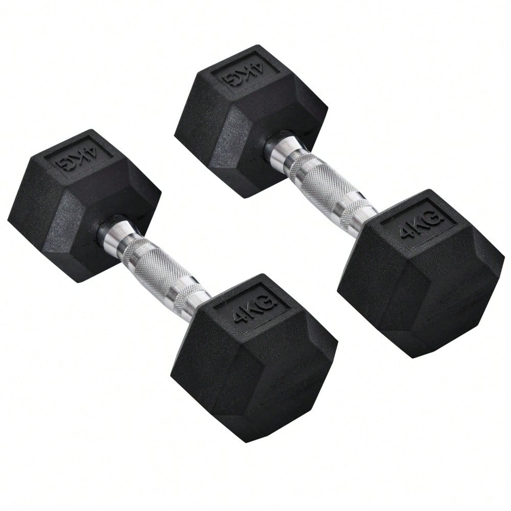 HOMCOM Hexagon Kurzhanteln 2er Set Gusseisen Hanteln Griff gerändelt Hantel Set Kurzhantelset Gewichte Metall Gummi schwarz 2 x 4 KG
