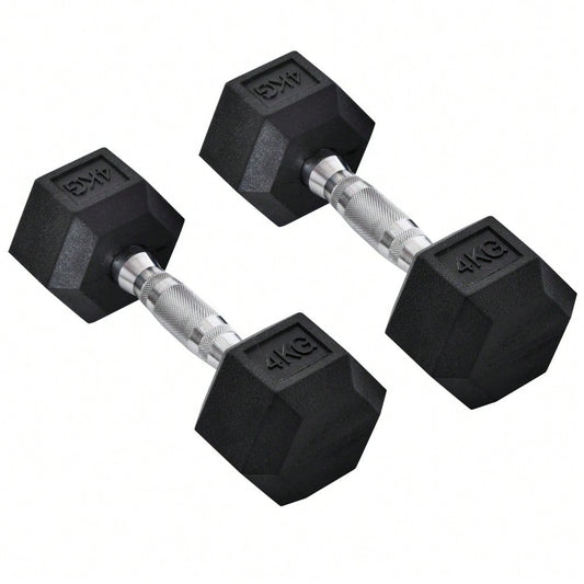 HOMCOM Hexagon Kurzhanteln 2er Set Gusseisen Hanteln Griff gerändelt Hantel Set Kurzhantelset Gewichte Metall Gummi schwarz 2 x 4 KG