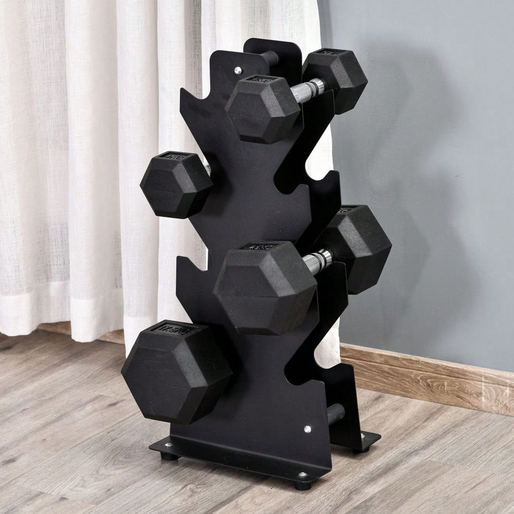 HOMCOM Hexagon Kurzhanteln 2er Set Gusseisen Hanteln Griff gerändelt Hantel Set Kurzhantelset Gewichte Metall Gummi schwarz 2 x 4 KG