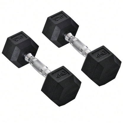 HOMCOM Hexagon Kurzhanteln 2er Set Gusseisen Hanteln Griff gerändelt Hantel Set Kurzhantelset Gewichte Metall Gummi schwarz 2 x 4 KG