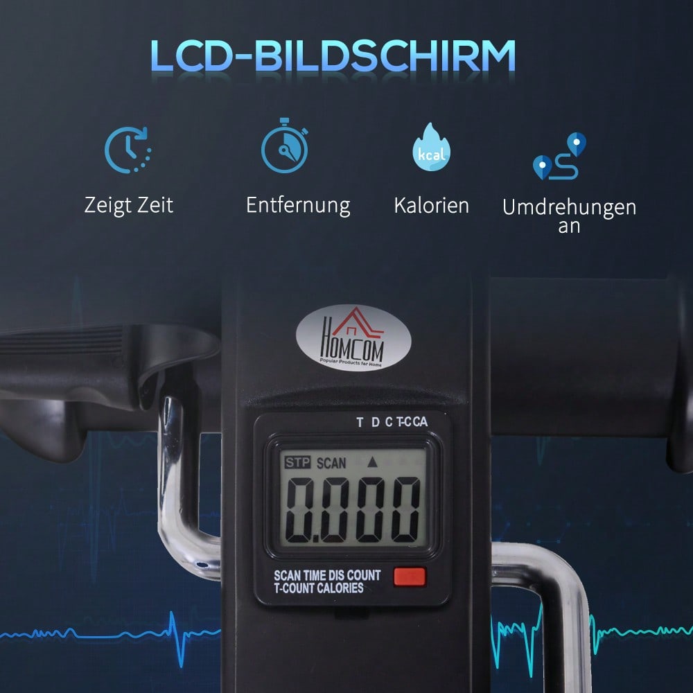 HOMCOM Mini Bike Pedaltrainer Trainingsrad mit LCD-Display, gusseisen, schwarz, kompakt 35x40x31cm für Zuhause & Fitness
