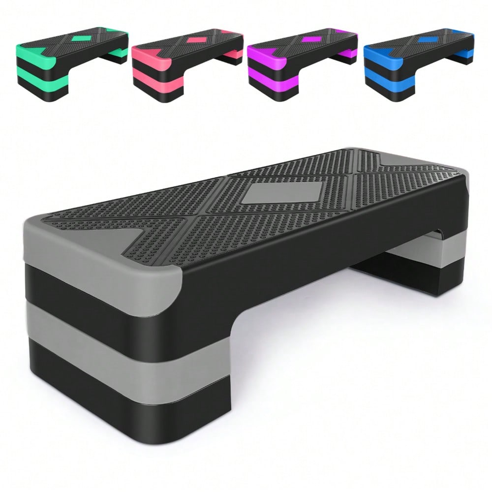 Aerobic Exercise Step Adjustable Aerobic Stepper for Exercise Workout Step Platform for Step Up, 68.5cm/27" Step Deck with 10cm/4",15cm/ 6",20cm/8" Adjustable Height Risers (Gray)